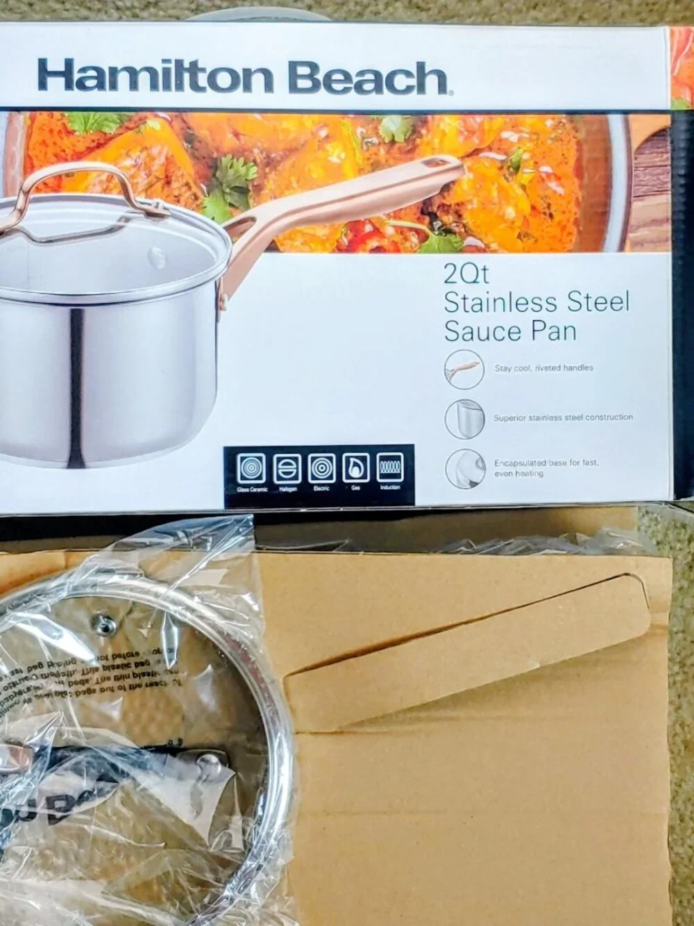 Hamilton Beach Stainless Steel 2-Quart Saucepan with PVD Rose Handle